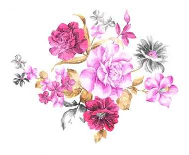 Çiçeklerle çizilmiş suluboya çizimi.