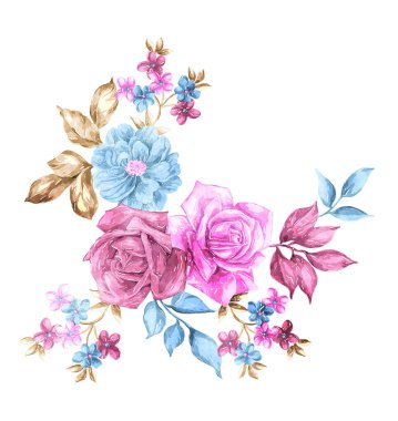 suluboya çiçekler, şakayıklar ve güller.