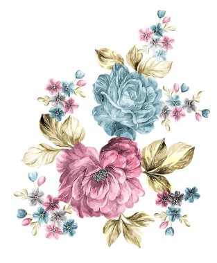 Suluboya çiçek ve yaprakları