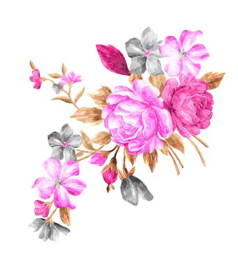 Suluboya çiçek ve yaprakları