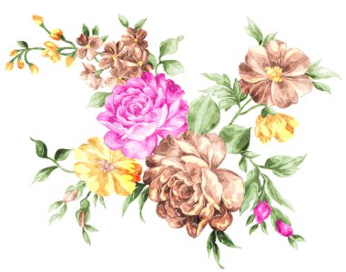 suluboya çiçekler ve güller