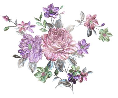 Suluboya çiçek buketi