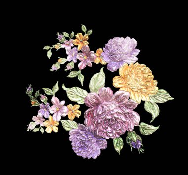 vintage çiçek ve yaprakları