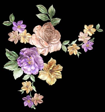 Beyaz arka planda izole edilmiş çiçek ve yapraklarla suluboya çizimi. Elle boyanmış çiçek deseni. düğün davetiyeleri.