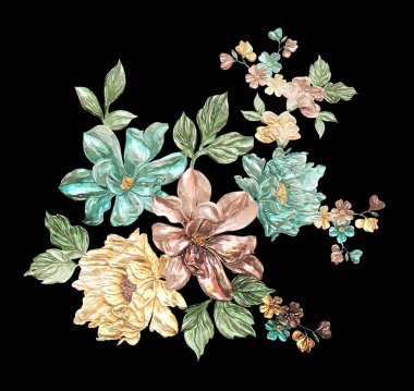 Beyaz arka planda izole edilmiş çiçek ve yapraklarla suluboya çizimi. Elle boyanmış çiçek deseni. düğün davetiyeleri.