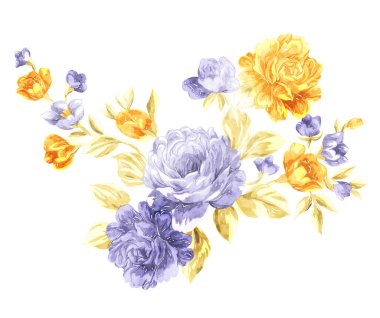 Beyaz arka planda izole edilmiş çiçek ve yapraklarla suluboya çizimi. Elle boyanmış çiçek deseni. düğün davetiyeleri.