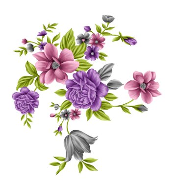 Çiçek ve yapraklı vektör illüstrasyonu