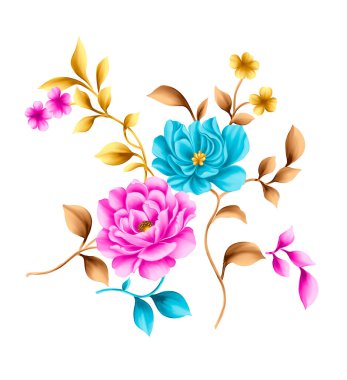 Beyaz arkaplandaki kartpostal veya davetiye için güzel çiçek desenlerinin vektör çizimi