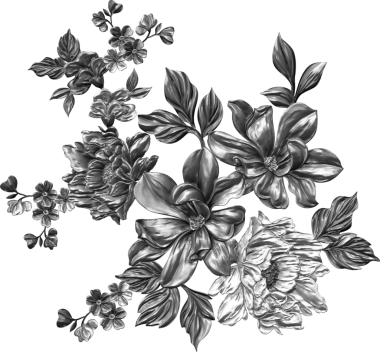 Yapraklı güzel çiçekler, izole botanik çizimler.