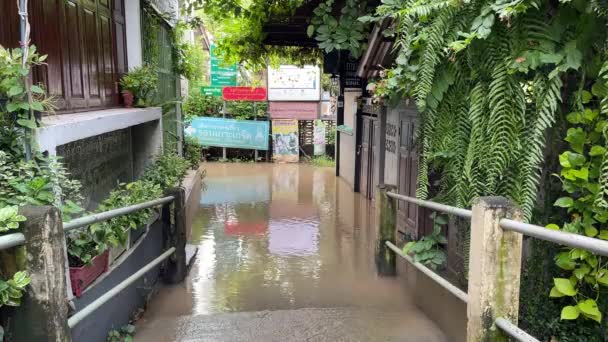Água Rio Subindo Uma Aldeia Tailândia — Vídeo de Stock