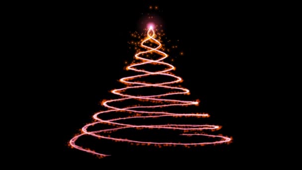Kerstboom Van Gloeiende Deeltjes Draaiend Loop Tegen Zwart — Stockvideo