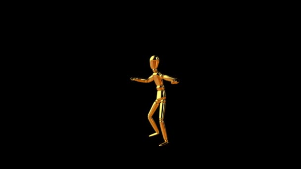 Смешной Золотой Манекен Танцует Бесшовный Петля Против Черного — стоковое видео