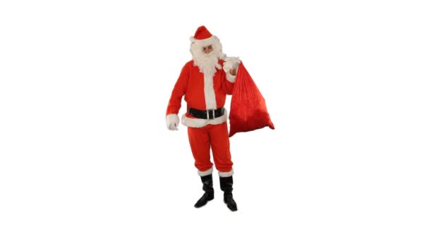 Санта Клаус Сумкою Наповненою Подарунками Випускає Магічний Порошок Рук Проти — стокове відео