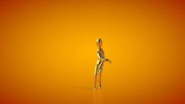 Funny golden mannequin hip hop side step dancing, seamless loop, Luma Matte attached