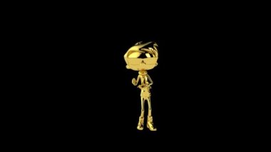 Golden boy doing a silly dance, seamless loop, against black
