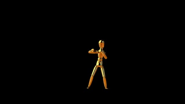 Grappig Gouden Mannequin Dansen Naadloze Lus Tegen Zwart — Stockvideo