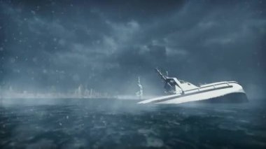 Kar fırtınasında buzda sıkışmış Özgürlük Heykeli ve New York 'un 3 boyutlu animasyonu