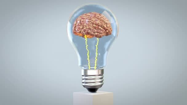 Εγκεφάλου Περιστρέφεται Μέσα Μια Λάμπα Μεγάλη Ιδέα Μυαλό Βρόχο — Αρχείο Βίντεο