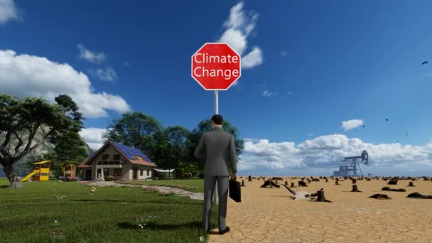 Animazione Uomo Affari Indeciso Diventare Verde Causa Del Cambiamento Climatico — Video Stock