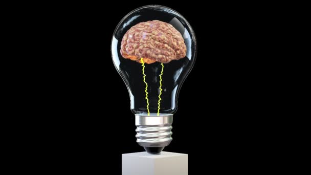 Εγκεφάλου Περιστρέφεται Μέσα Μια Λάμπα Μεγάλη Ιδέα Μυαλό Βρόχο Alpha — Αρχείο Βίντεο