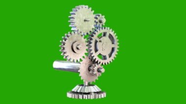 3D vitesler dönüyor, endüstriyel devrim konsepti, döngü, Yeşil Ekran Kromakey