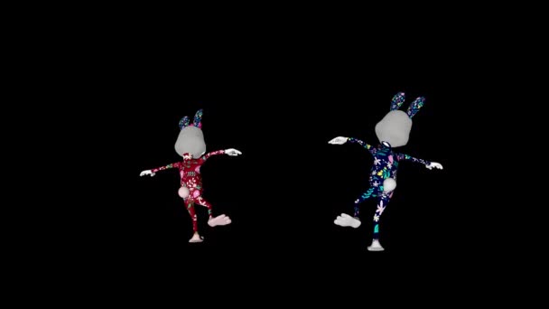 Easter Couple Rabbits Dancing Loop Luma Matte — Stock Video