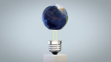 3D Dünya gezegeni bir ampul üzerinde dönüyor, döngü