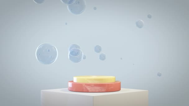 Werbetisch Für Virtuelles Produkt Mit Schwebenden Seifenblasen Luma Matte — Stockvideo