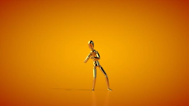 Grappige Gouden Mannequin Doet Een Domme Dans Naadloze Lus Luma — Stockvideo
