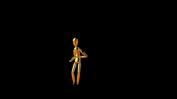 Grappig Gouden Mannequin Hip Hop Dansen Naadloze Lus Tegen Zwart — Stockvideo