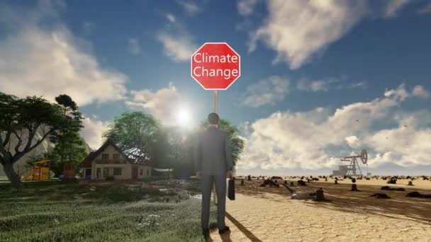 Animazione Uomo Affari Indeciso Diventare Verde Causa Del Cambiamento Climatico — Video Stock