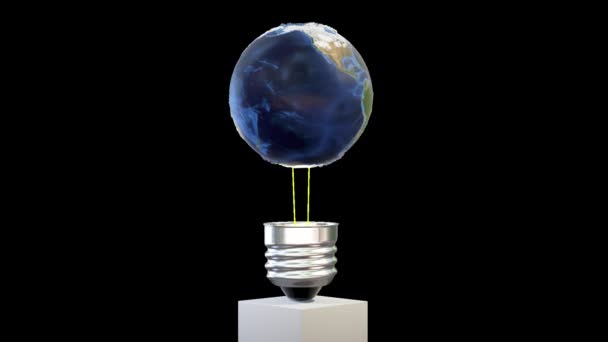 Earth Planet Revolving Lightbulb Loop Black — Stock Video