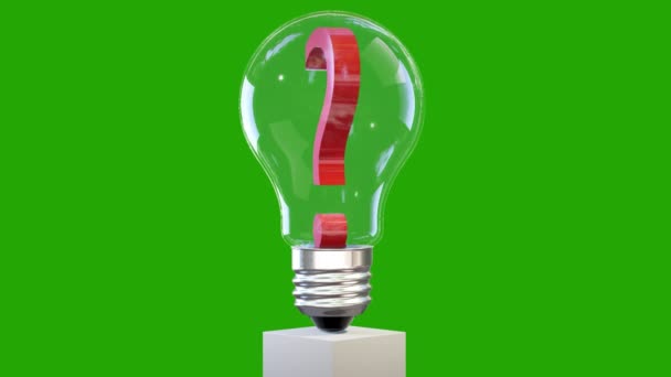 Знак Вопроса Вращается Внутри Классической Лампочки Петля Зеленый Экран Chromakey — стоковое видео