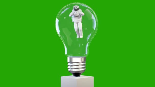 Astronaut Tanzt Inneren Einer Glühbirne Schleife Green Screen Chromakey — Stockvideo