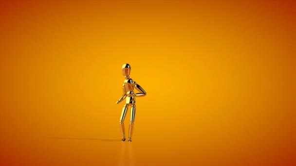 Смешной Золотой Манекен Хип Хоп Танцы Бесшовная Петля Оранжевая Студия — стоковое видео