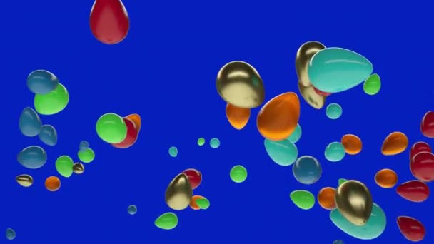 Kleurrijke Paaseieren Vliegen Met Slow Motion Blue Screen Chromakey — Stockvideo