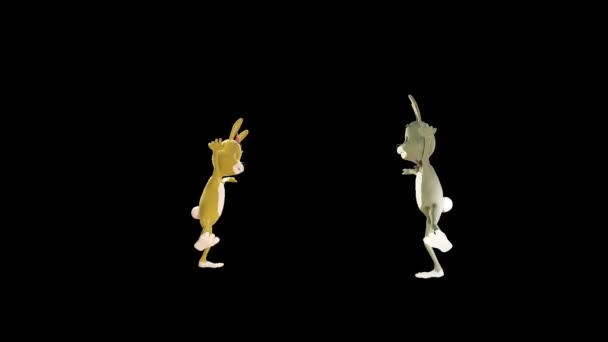 Easter Couple Rabbits Dancing Seamless Loop Alpha Channel — Stock Video