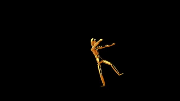 Смешной Золотой Манекен Танцует Твист Бесшовный Петля Против Черного — стоковое видео