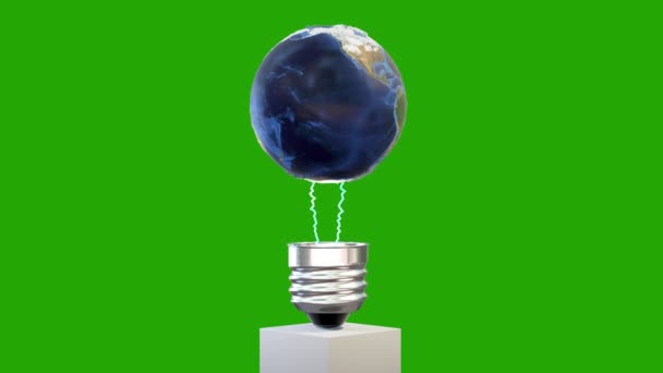 Planète Terre Tournant Sur Une Ampoule Avec Des Éclairs Boucle — Video