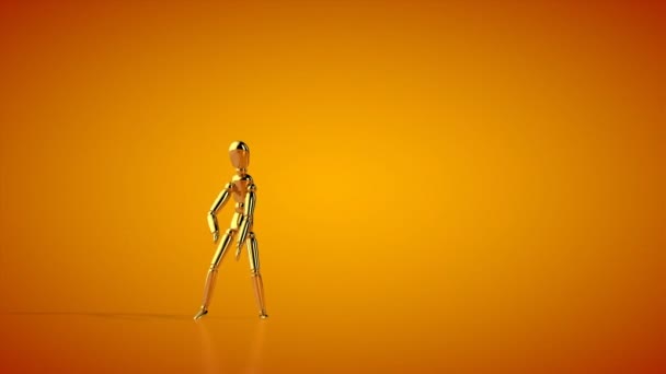Смішний Золотий Манікюрний Робот Стиль Танцює Безшовна Петля Помаранчева Студія — стокове відео