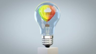 Genç çiftin olduğu renkli hava balonu klasik bir ampul, döngü, Luma Matte