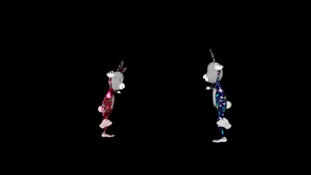 Easter Couple Rabbits Dancing Loop Alpha Channel — Stock Video