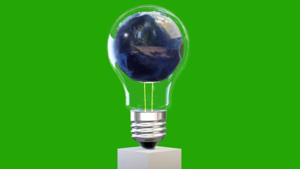 Erde Planet Rotiert Innerhalb Einer Klassischen Glühbirne Schleife Green Screen — Stockvideo