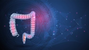 Soyut mavi arkaplandaki kalın bağırsak (kalın bağırsak)