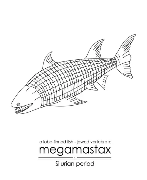 실루리아 규모의 척추동물인 메가마스타크스 Megamastax 척추동물 일러스트레이션입니다 목적에 이상적 — 스톡 벡터