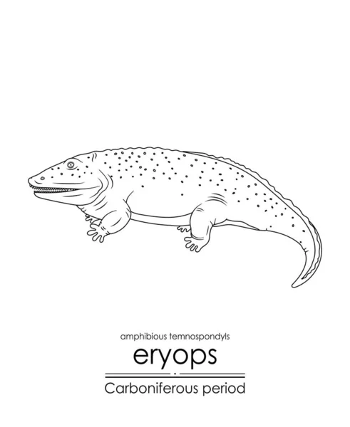 Eryops Amphibien Géant Primitif Éteint Période Carbonifère Illustration Noir Blanc — Image vectorielle