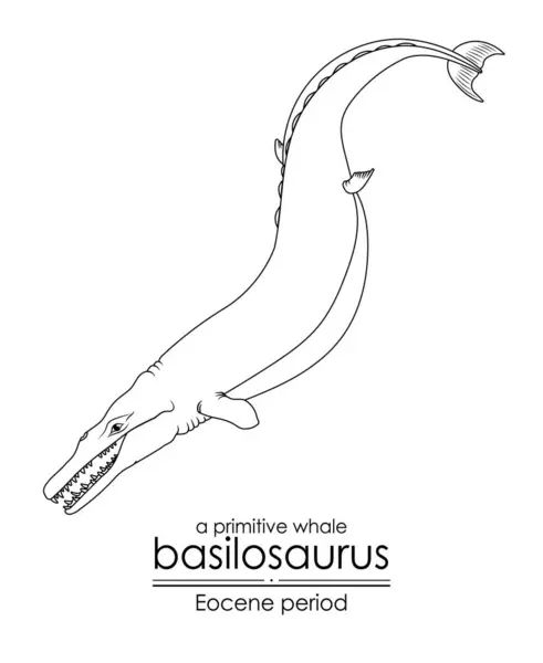 Une Baleine Primitive Basilosaure Époque Éocène Art Ligne Noir Blanc — Image vectorielle