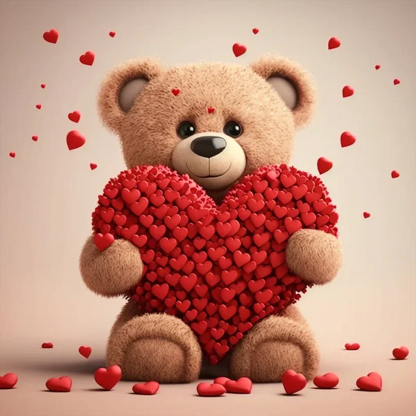 Χαριτωμένο Αρκουδάκι Αγκαλιάζει Μια Μεγάλη Κόκκινη Καρδιά Ημέρα Του Αγίου — Φωτογραφία Αρχείου