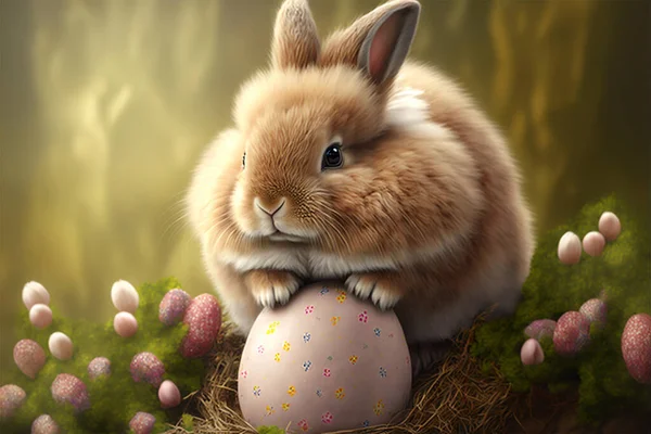 Cute Little Easter Bunny Pushing Easter Egg Easter Wallpaper — Stockfoto