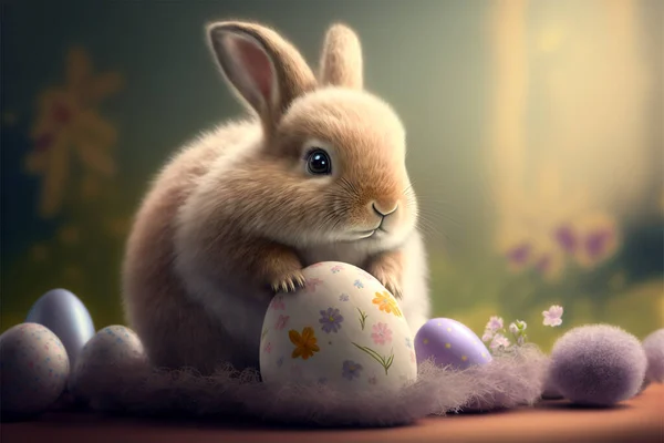 Paskalya Yumurtası Iten Şirin Bir Paskalya Tavşanı Paskalya Duvar Kağıdı — Stok fotoğraf